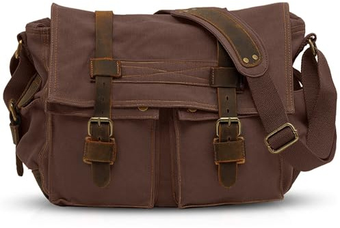 VARLIVOO Uomo Borse a Spalla Borsa a Tracolla da Uomo Messenger Borse14 Laptop Borse Ventiquattr'ore Scuola Viaggio Lavoro Università Tela Marrone B