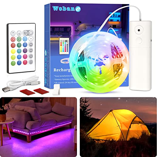 WOBANE Rechargeable LED Strip Light, 2000mAH Battery Powered Color Changing Strip Lights, 6.56ft RGB Rope Lighting with Remote, Suitable for Party,Shelf,Sofa,Desk,Game,Holiday,Indoor Decoration