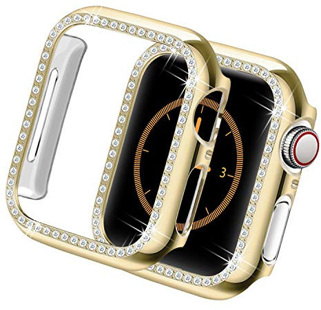 Yolovie Kompatibel für Apple Watch Hülle 41mm Series 9 8 7, Harter PC Bling Gehäuse mit glitzernden Strass-Steinen in Diamant Gestell Schutzhülle Stoßstange Frauen für iWatch (Gold)
