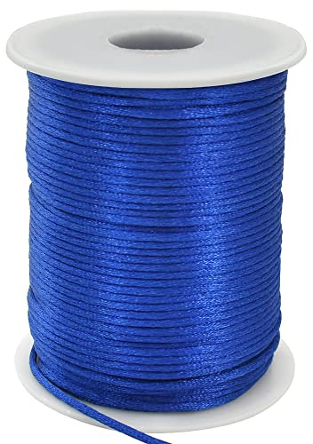 TONIFUL 2mm x 110 Yards Royal Blue Nylon Cord Satin String for Bracelet Jewelry Making Rattail Macrame Waxed Trim Cord Necklace Bulk Beading Thread Kumihimo Chinese Knot Craft