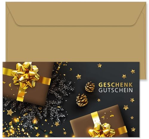 GESCHENKGUTSCHEINcom by POS-HAUER. Gutschein-Set. 10x Gutschein + Kuvert. Für Weihnachten Weihnachtsmotiv, blanko zum selber Ausfüllen.