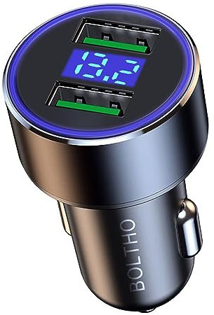 24W Zigarettenanzünder USB Adapter, BOLTHO 4.8A Car Charger Kfz ladegerät mit LED Digital Voltmeter, Duales USB Metall Auto Ladegerät Mit 12V Verteiler Steckdose