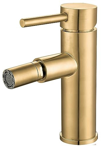 VALAZ Rubinetto Bidet Oro Spazzolato PVD | Miscelatore Lavabo Bagno Acqua Fredda e Calda, Risparmio Acqua | Installazione Facile e Veloce | Ottone, Inossidabile, Elegante, Rotondo, Serie Palancia