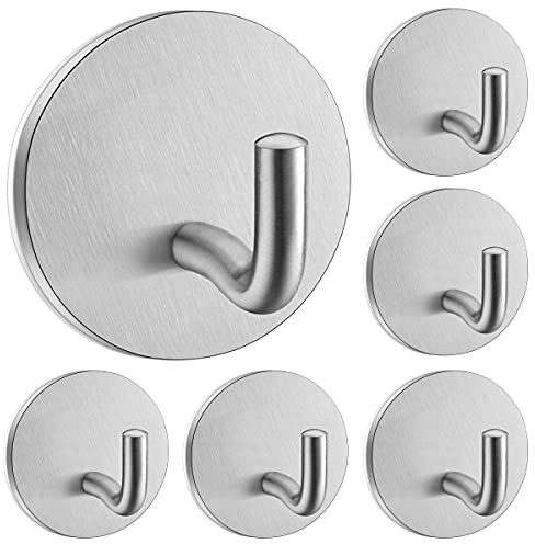 SonTiy Self Adhesive Hooks Heavy Duty Wall Door Hooks Office Home Kitchen Bathroom Closet Sticky Hooks for Hanging Coats Towels Keys-Anti-Rust Waterproof, No Drill Glue Needed-6 Pack