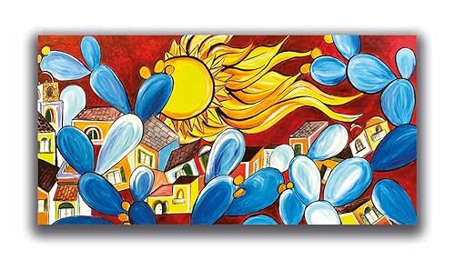 DIAMOND HOME Dipinto a Mano Acrilico su Tela con Telaio d'Abete | Quadro Materico Rettangolare con Dettagli in Rilievo | Made in Italy da Pittori Specializzati (70x140) SICILY-70x140