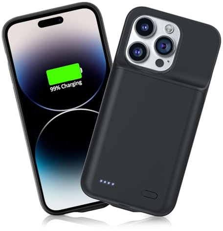 HUOBAO Akkuhülle für iPhone 14 Pro/13 Pro/13, [6.1,6000mAh] Ladekoffer für iPhone, Schützendes tragbares Ladegerät, wiederaufladbare Smart Extended Battery für iPhone 14 Pro (Schwarz)