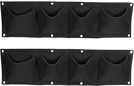 sourcing map Vertical Hanging Grow Bag with 4 Pockets, Wall Mounted Felt Fabric Flowerpot Bag Plant Container for Garden Home Decoration, Black 2 Pack