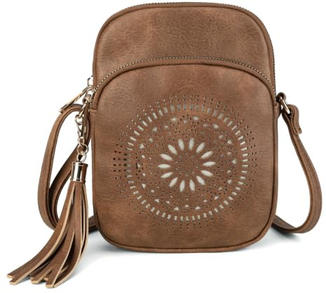 GLITZALL Petit Sac à BandoulièRe Pour Femme Avec Pompons,Creux,Tendance Marron1