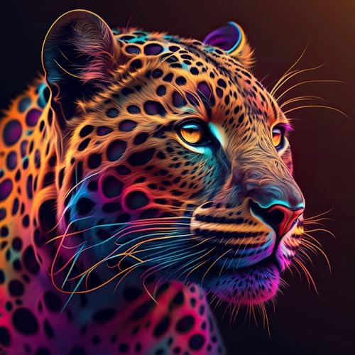 adrium Acryl-Bild 60 x 60 cm: Leopard in Neonfarben. Generative KI. (199279898)