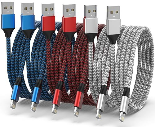[Apple MFi Certified] iPhone Ladekabel, 6 Stück 1/1/2/2/2/3M iPhone Lightning Kabel, Nylon Braided USB A iPhone Kabel für iPhone 14 Pro/14/13 Pro/13/12 Pro Max/11/XS/XR/8/7/6P iPad und Mehr(3 Farben)