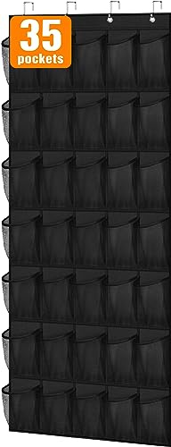 MISSLO 35 Taschen Schuhaufbewahrung Organizer Hängend Robuster Tür Organizer, Große Schuhregal Tür Innenseite für Schlafzimmer, Badezimmer, Schwarz