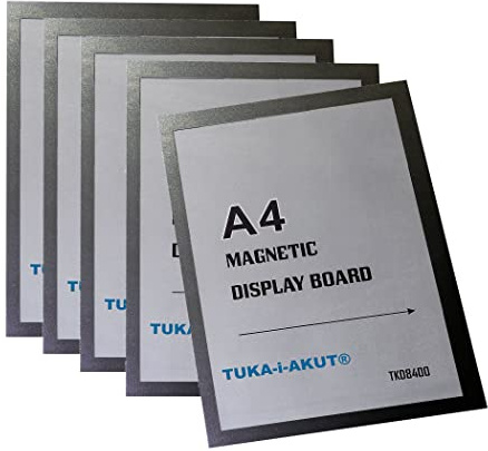 TUKA-i-AKUT 5st. A4 Info-Rahmen Selbstklebend mit Magnetverschluss, Einstecktasche Infotasche Blatthalter, Schnelles Wechseln von Aushängen, Aufklappbarer Magnetrahmen Farbe Schwarz, TKD8400-A4-5x