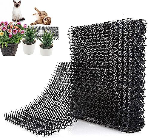 Tebinzi Cat Spike Pads | 12 Pack Animal Protection Fence for Outdoor Use with Spikes - Garden Fence for Outdoor Animal Barrier, Cat Repellent for Indoor Furniture, Cat Waste Mat with Spikes