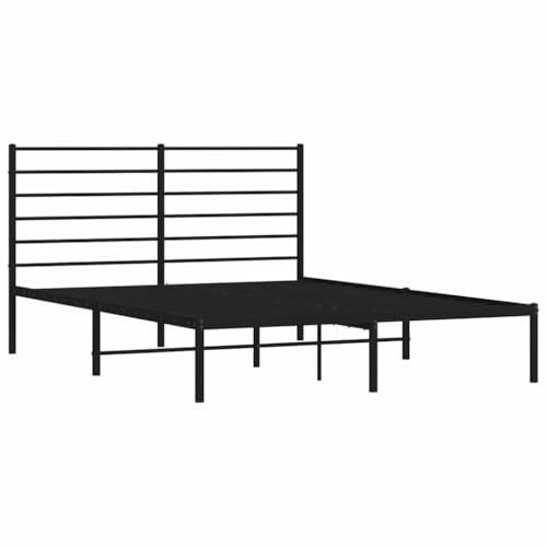 vidaXL Sängram med huvudgavel metall svart 150x200 cm, säng, metallsäng, metall sängram, sängar, metallsängar, metall sängramar, gästsäng, gästsängar