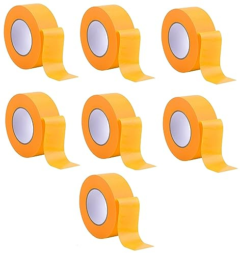 7 x Rollen - Profi Goldband Klebeband 50 m Rolle x 60 mm - Malerband Gold Kreppband - Abdeckband für Maler und Lackierer - Krepp für Innen und Außen - Malerkrepp - Klebeband für Malerarbeiten