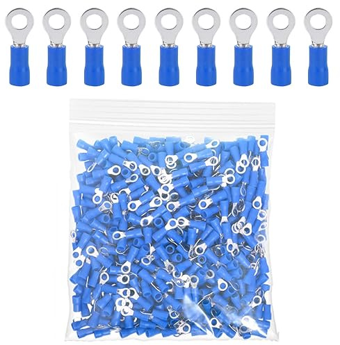 ETOPARS 100 Stück Blau M8 Ringkabelschuhe Kupfer 8,4mm Loch Ring Kabelschuhe 14-16AWG Isolierte Elektrische Anschlussklemme Kabelverbinder Quetschverbindern Steckverbinder