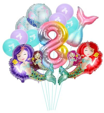 ZWWsullo Meerjungfrau Luftballons set 8 Jahr meerjungfrau geburtstag deko meerjungfrau Ballon Deko Meerjungfrauen Party Dekorationen Luftballon Meerjungfrau Deko Meerjungfrau 8 Jahre