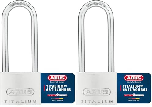 ABUS Vorhängeschloss Titalium 64TI/40HB63 gl.-6411 - gleichschließend und mit hohem Bügel - Kellerschloss mit Schlosskörper aus Spezial-Aluminium - ABUS-Sicherheitslevel 5 (Packung mit 2)