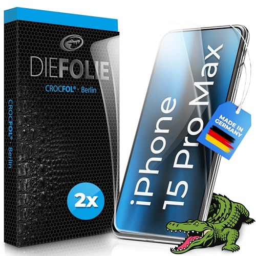 Crocfol Schutzfolie kompatibel mit Apple iPhone 15 Pro Max vom Testsieger [2 St.] - selbstheilende Premium 5D Langzeit-Premium Schutzfolie (Case-Friendly)