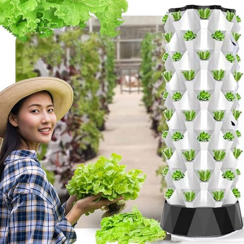 GEHPYYDS Smart Vertical Hydroponic Tower Self-watering Growing System - Hydroponics Growing Tower for Indoor Herbs, Fruits and Vegetables - Aeroponic Tower with Hydrating Pump, Net Pots,10floors