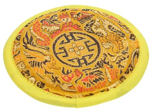 CIMAXIC Buddhistische Klangschalenmatte Aus Weichem Stoff 12cm Gelb Für Meditation Und Entspannung Handgefertigte Tibetische Klangschalenunterlage