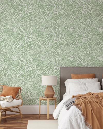 Coloritto Green Branches Floral Wallpaper | Removable Self Adhesive Botanical Wallpaper | Herbs Peel and Stick Wallpaper (Sample 12 W x 8 H)