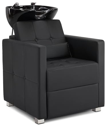 Barberpub W8010 - Silla de peluquería con lavabo, lavabo de cerámica ajustable, sillón de lavado hacia atrás para spa y peluquería (negro)