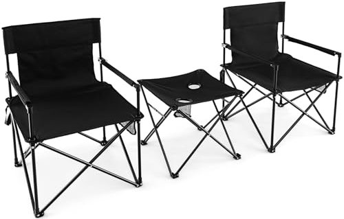 COSTWAY Übergroße Campingstühle mit Tisch, klappbare Angelstühle mit Aufbewahrungstasche, Beistelltisch mit 2 Getränkehaltern, 180 kg Tragfähigkeit, Klappstühle für Camping, Angeln, Picknick