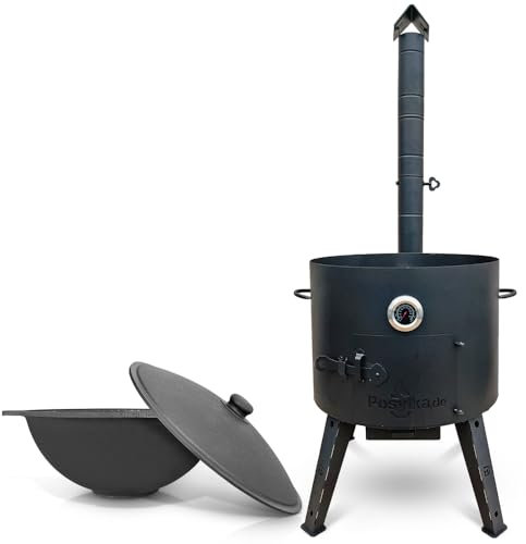 Utschak - Hornillo de hierro fundido con tapa (22 L), KazanoFF, Учаг, Kazan Outdoor Brasero, Camping, Kazan, Cañón de goulash (Set 22F-6)
