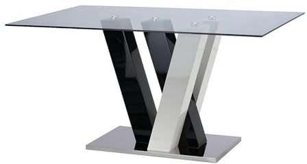 Vente-unique - Mesa de Comedor 6 plazas Winch - Cristal Templado - Negro, Blanco