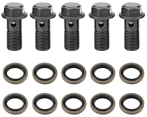TKSE Hohlschraube M10x1mm, 5 Stück Motorrad Bremshohlschraube und Unterlegscheiben Eisen Bremse Banjo Hohlschrauben Passend für Bremssattel Hauptzylinder(M10×1mm)