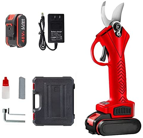 Forbici Elettriche da Potatura da Giardinaggio 30mm, Potatore per Alberi Senza Fili con 1 Batteria Ricaricabile, 2-4 Ore di Lavoro, Tagliabordi per Cespugli Fioriti per Rami di Alberi, Rosso