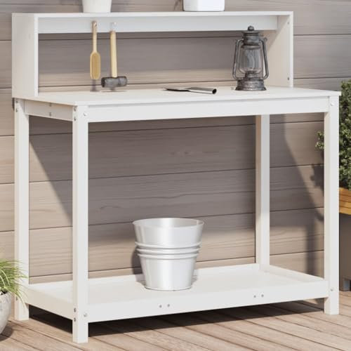 ShGaxin Planteringsbord med hyllor trä vit furu 108 x 50 x 109,5 cm, grönsaksväxthus, trädgårdsarbetsbänk, arbetsbänk för blomkrukor, trädgårdsbord - 832413