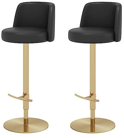 Barstuhl Tresenhocker Drehbarer Barstuhl, 2er-Set, Leder-Barhocker, Thekenhöhe, Barhocker Mit Rückenlehne, Verstellbarer Hocker, Stuhl Für Die Küche Bistrohocker Designer Hocker ( Color : Black , Size