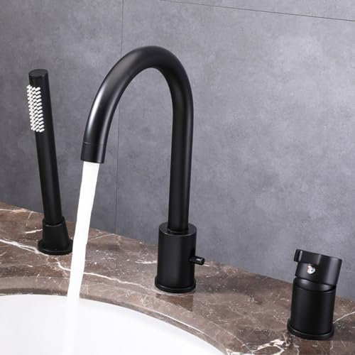 XJTNLB Badewannenarmatur Schwarz Mischbatterie Dusche mit Brause Einhebelmischer Dusche Für Badezimmer 360°Drehbar Auslauf
