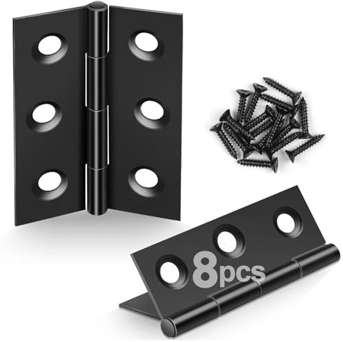 JatilEr 8 cerniere pieghevoli 44 mm × 31 mm, cerniera nera in acciaio inox, piccole cerniere, con 48 viti, facile cerniera per porte finestre, armadi