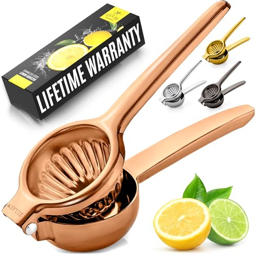 Zulay Kitchen Exprimidor de limón de acero inoxidable, cuenco exprimidor de metal sólido resistente, exprimidor manual grande de cítricos y exprimidor de lima de acero inoxidable, oro rosa