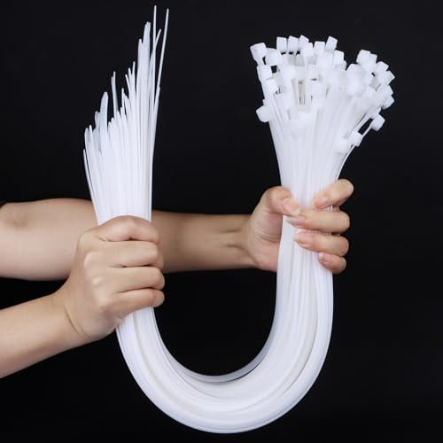 Blanc Large Attaches de Câble 100 Pièces Serre-Câbles Blancs Extra Longue 650mm x 10mm Nylon Cable Ties Usage en Exterieur et Interieur ou Jardinage
