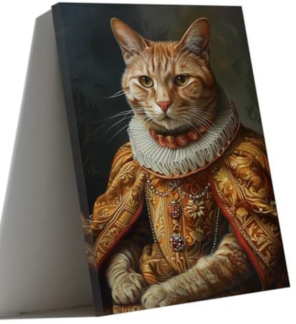 ZQQART Leinwanddrucke mit aristokratischen Tieren Lady Orange Cat in Dress Portrait Geschenk für Katzenliebhaber Gothic Tiger Poster Kuh Renaissance Bild Dekoration (Orange,30x45cm)