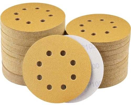 Sruhrak 100 Pcs 125mm Sanding Discs 100 Grit | Nylon Backed 8 Hole Hook and Loop Abrasive Pads, Compatible with Random Orbital Sander