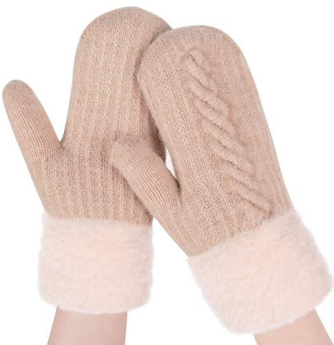 Manoplas de punto de invierno para damas, Manoplas Suaves y Gruesas Bonito diseño giratorio, Regalo de Cumpleaños de Navidad para Mujeres, Guantes Termicos para el Clima frío al Aire Libre