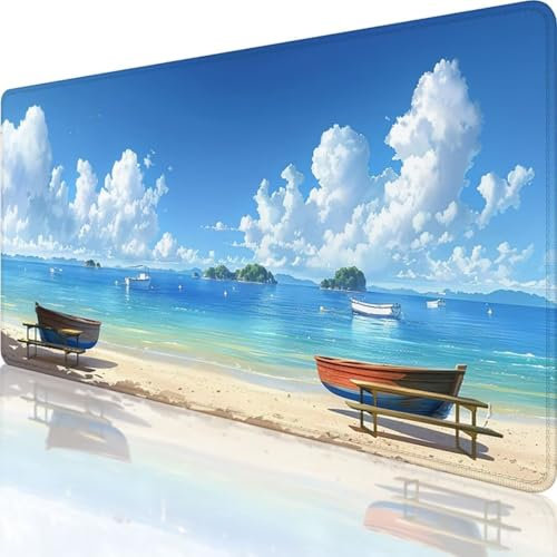 Blau Gaming Mauspad XXL 1000x500 mm Mousepad Strand, Erweiterte Groß Mauspad Schreibtischunterlage mit Vernähte Kanten Design, WassXerdicht Anti-Rutsch für PC, Laptop Büro Desk Mat Deko Geschenke k-5