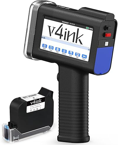 v4ink Imprimante à Main BENTSAI BT-HH6105B2, imprimante Jet d'encre Mobile, Idéale pour QR Code, Code-Barres, Date, Logo, Texte sur Toutes Surfaces (BT-HH6105B2)