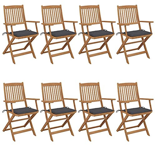 ShGaxin Klappbare Gartenstühle 8 STK. mit Kissen, Gartenmöbel, Balkonstühle, Chair Outdoor, Hochlehner, Balkonmöbel, Garten Stühle, Bistrostuhl, Balkonset, Armlehnenstuhl, Massivholz Akazie