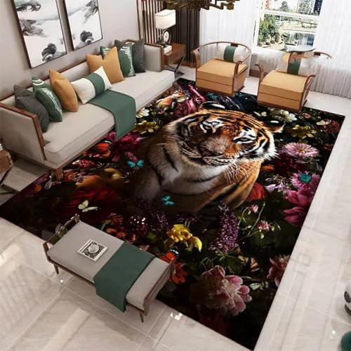 Bettvorleger 3D-Illusionsteppich Kleiner Teppich Wildtier-Tiger Teppich,Schlafzimmerteppich,Jungenteppiche Für Schlafzimmer,Wohnzimmerteppich 100 X 150 cm - Leicht Zu Reinigen-2599391438