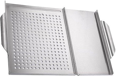 BESPORTBLE Stahl Grillplatte Mit Griff Für Gasgrill Und Barbecue Antihaft-grillplatte Aus Edelstahl Für Gemüse Und Fisch Tragbare Grillpfanne Als Grillzubehör Für Hause