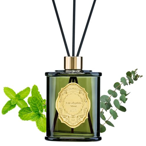 M&SENSE Diffusore a Bastoncini Grande 240ml per la Casa | Menta Eucalipto Diffusore ad Olio Profumato con Bastoncini | Fragranza Naturale per Camera da Letto, Bagno, Salotto