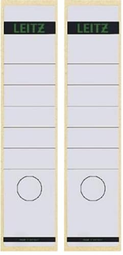 Leitz Rückenschild selbstklebend für Standard- und Hartpappe-Ordner, 80 mm Rückenbreite, Langes und breites Format, 62 x 285 mm, 10 Stück, Papier, weiß, 16401001 (Packung mit 2)