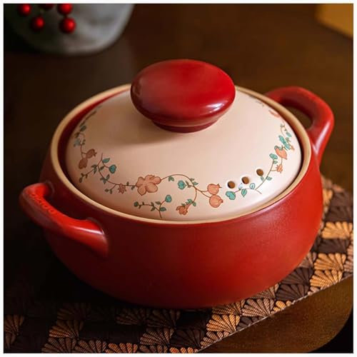Yiustldd Pentola in Ceramica/pentola per stufati retrò/pentola per zuppa con Coperchio e Manico da Cucina in gres Profondo/pentola di Terracotta,4.5L