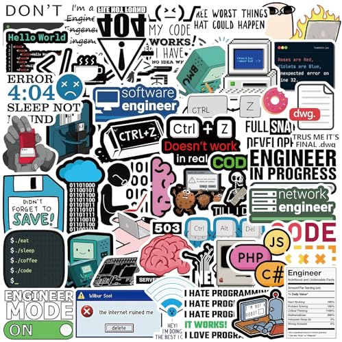 50PCS Programmer Sticker for Teens Kids Adults,Computer Programmers Waterproof Decals for Water Bottles Skateboard Laptop Computer Phone Notebook Car Scrapbook Helmet Guitar Journal